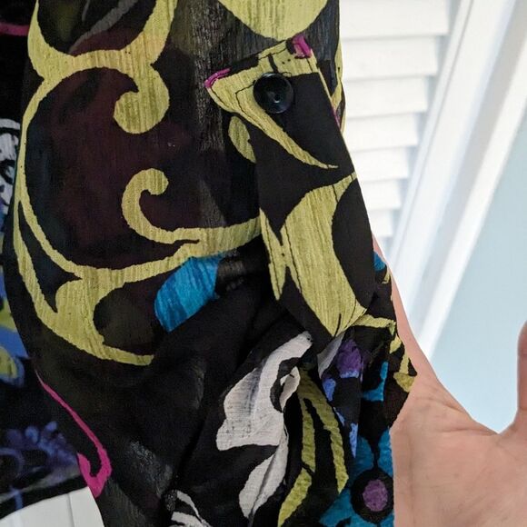 Chico's Top Women's sz S (0) Silk Multi Floral Colorful Blouse Wearable Art - Picture 4 of 11